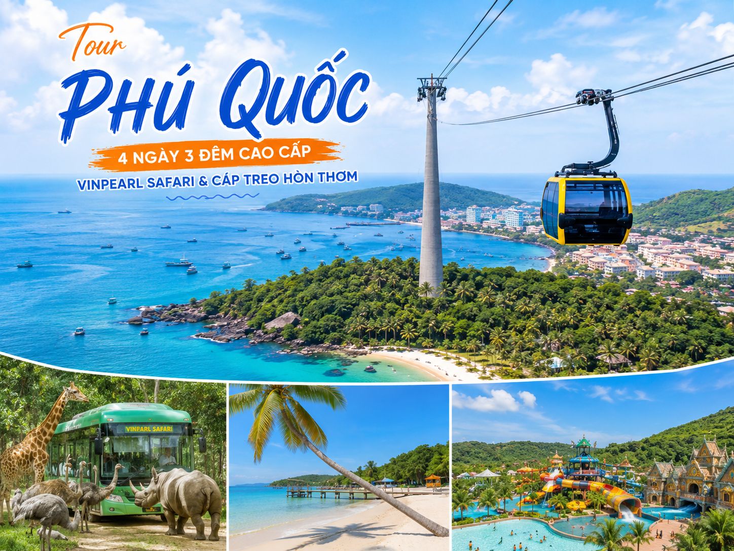 Tour Phú Quốc 4 Ngày 3 Đêm Cao Cấp - Vinpearl Safari & Cáp Treo Hòn Thơm