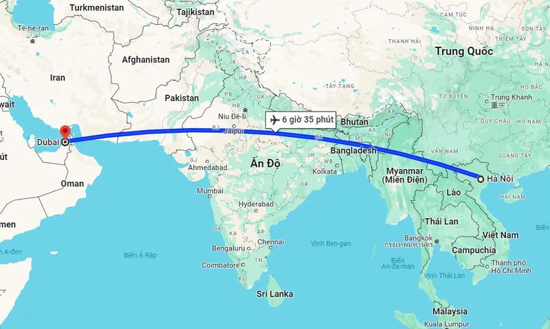 Khoảng cách từ Dubai đến Việt Nam và các nước châu Á